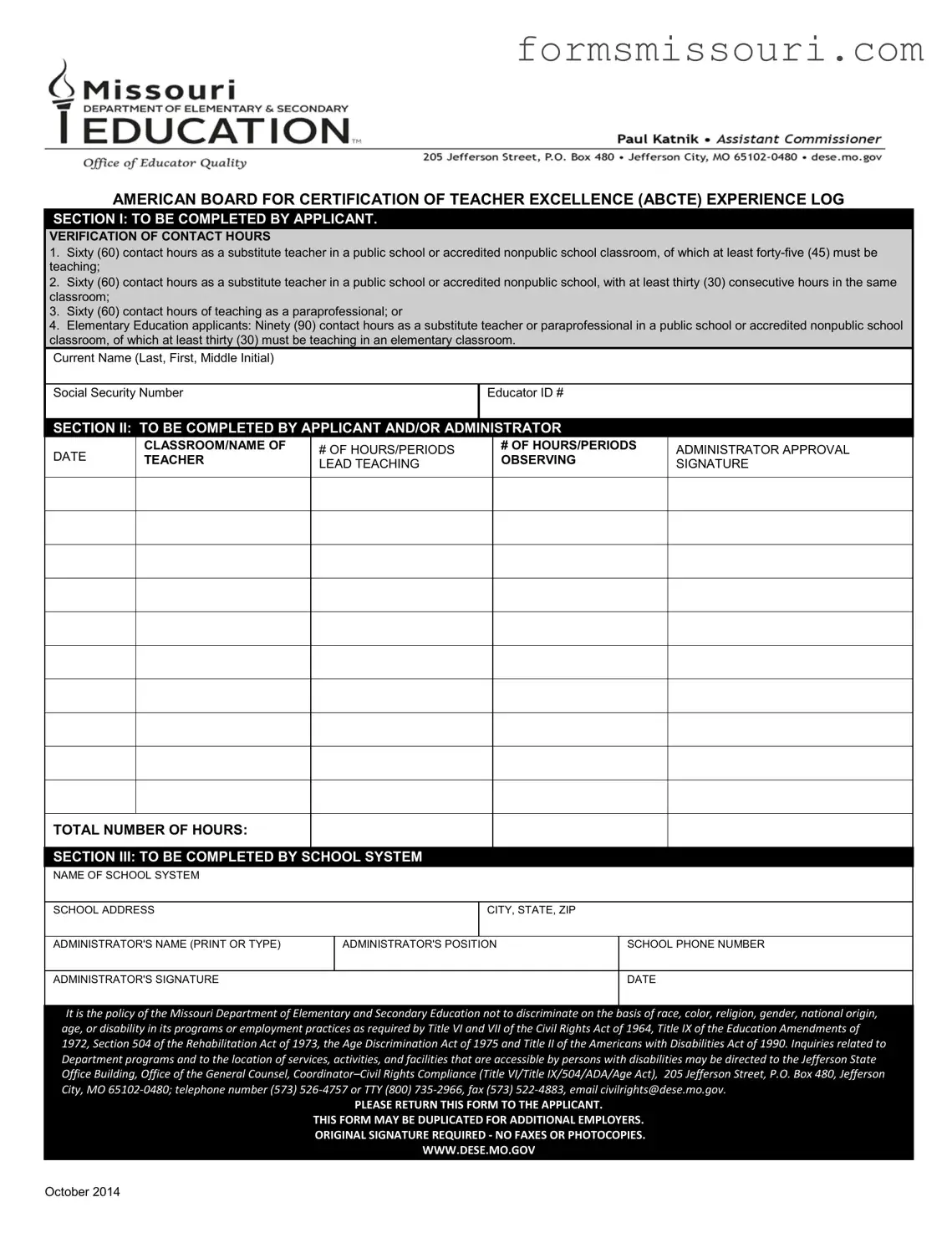 Abcte Missouri Form