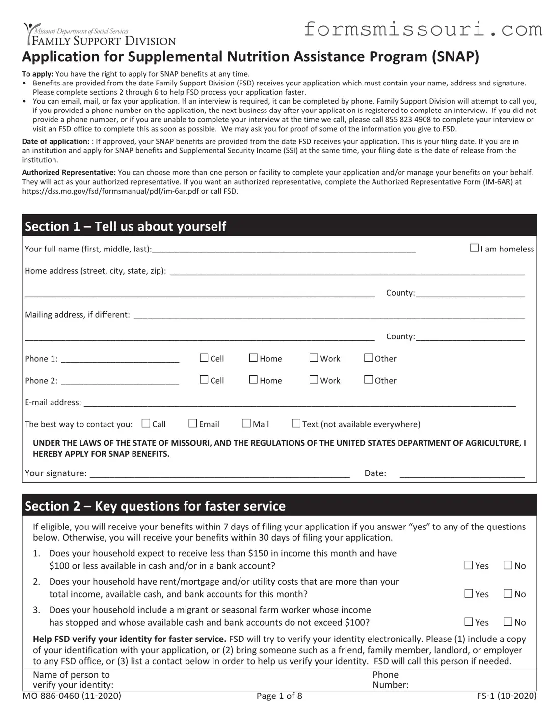 Apply For Food Stamps In Missouri Form