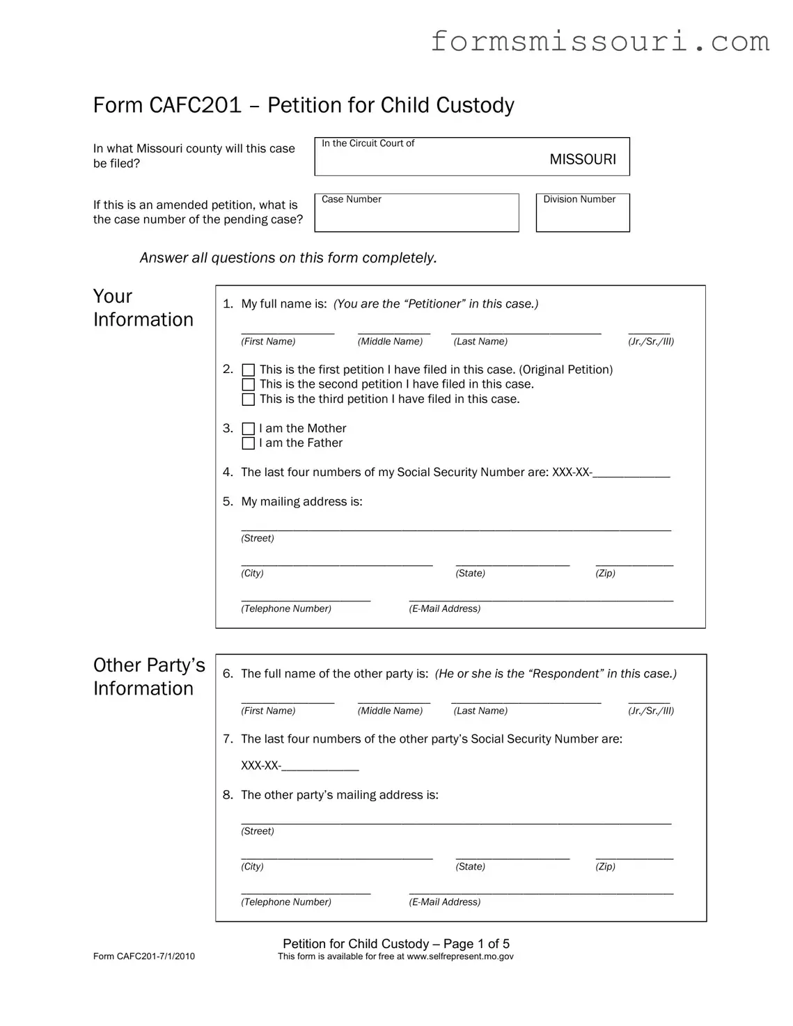 Cafc201 Missouri Form