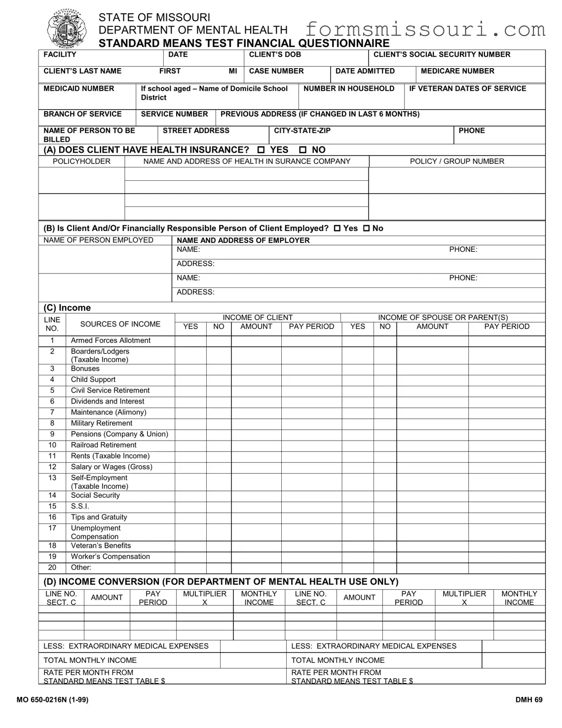 Dmh 69 Missouri Form