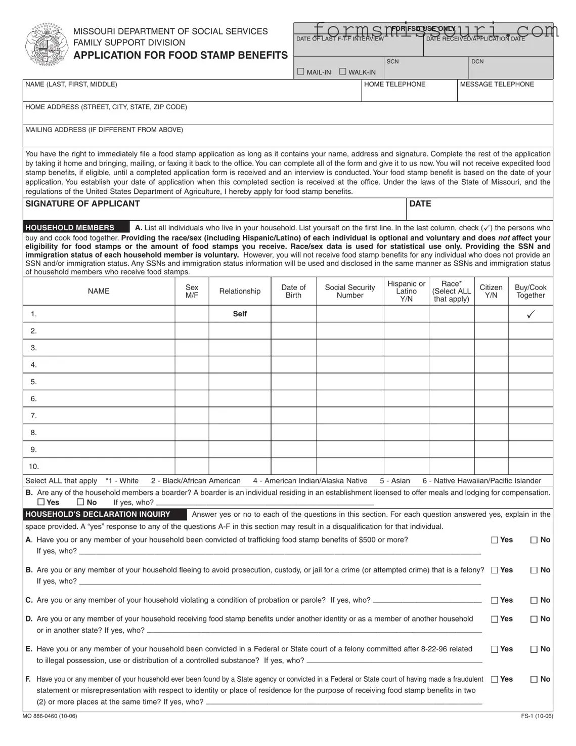 Food Stamps Missouri Form
