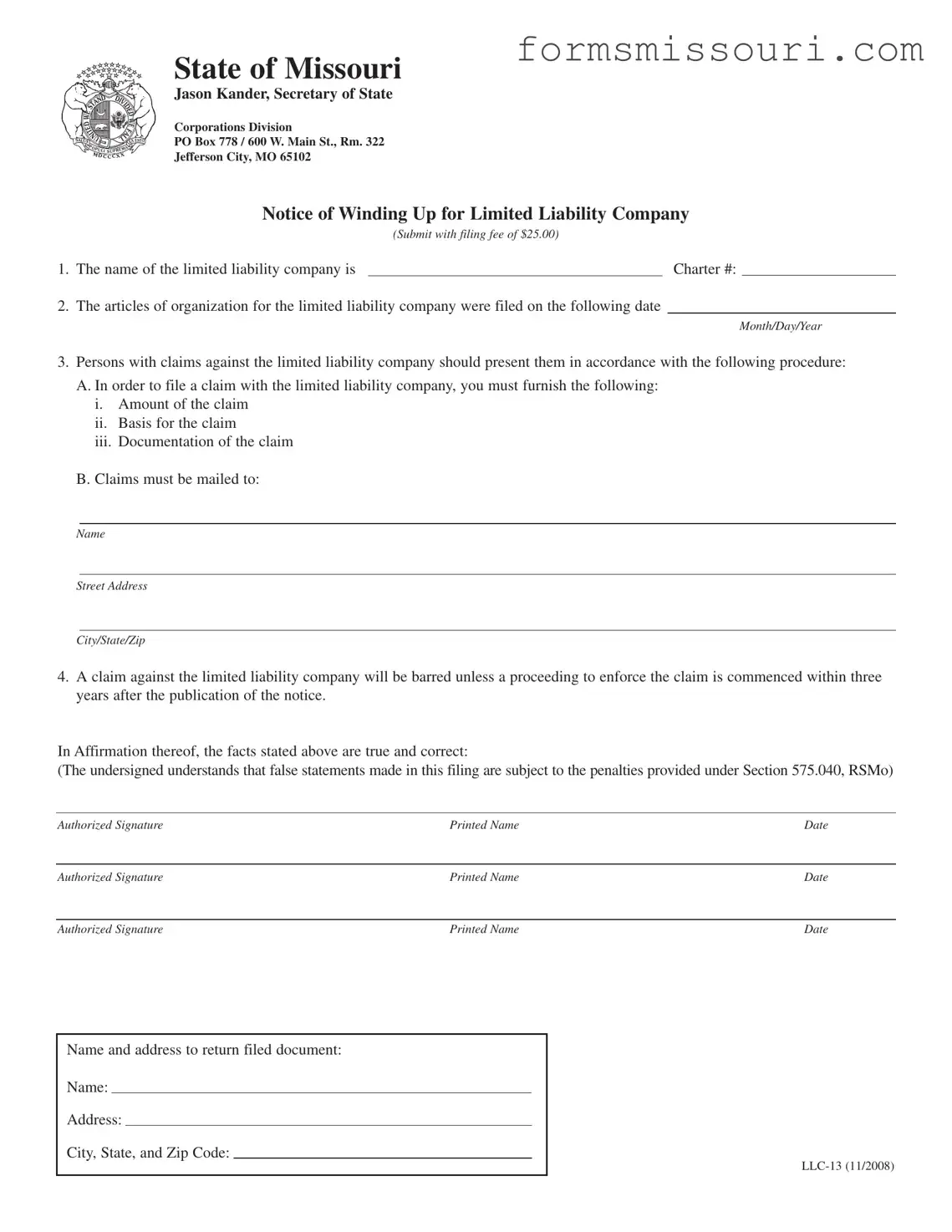 Llc 13 Missouri Form