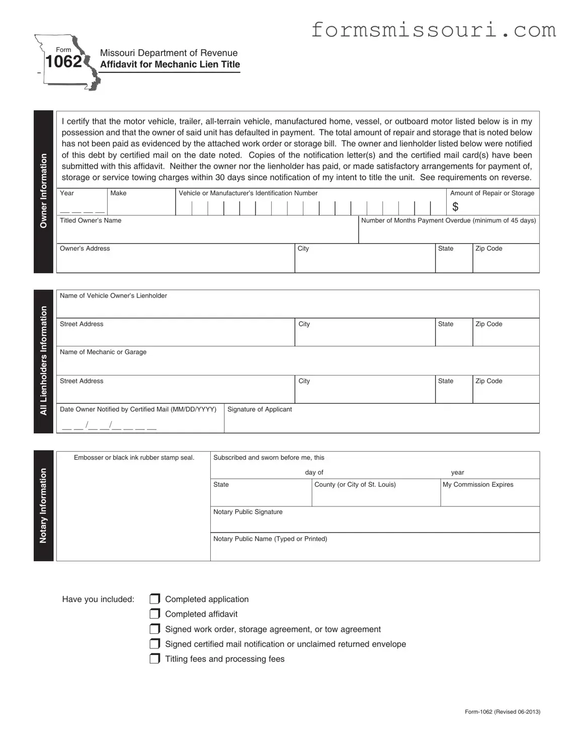 Missouri 1062 Form
