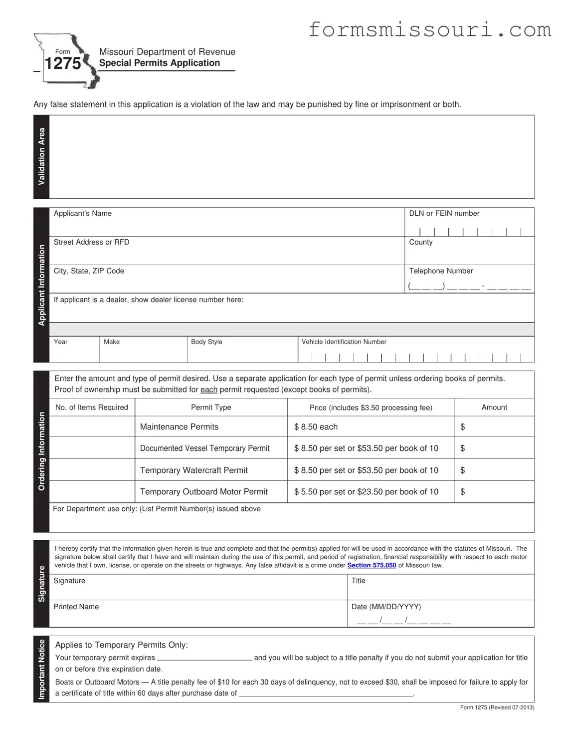 Missouri 1275 Form