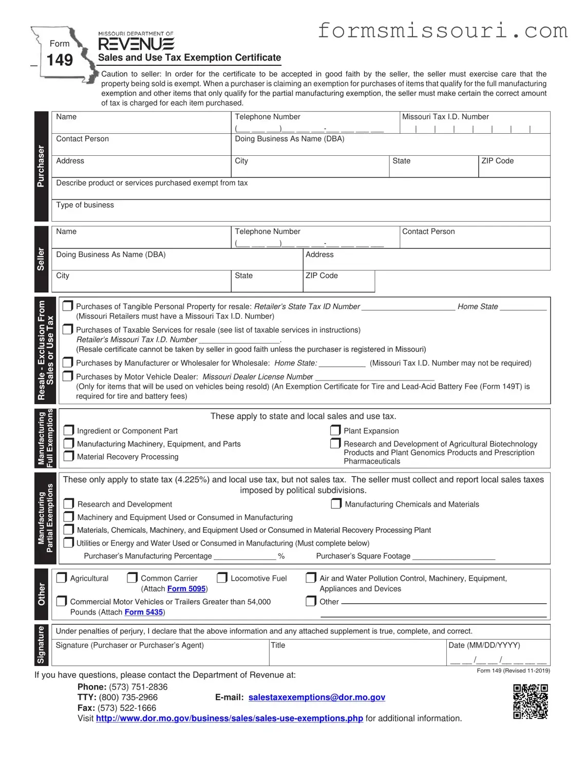 Missouri 149 Form