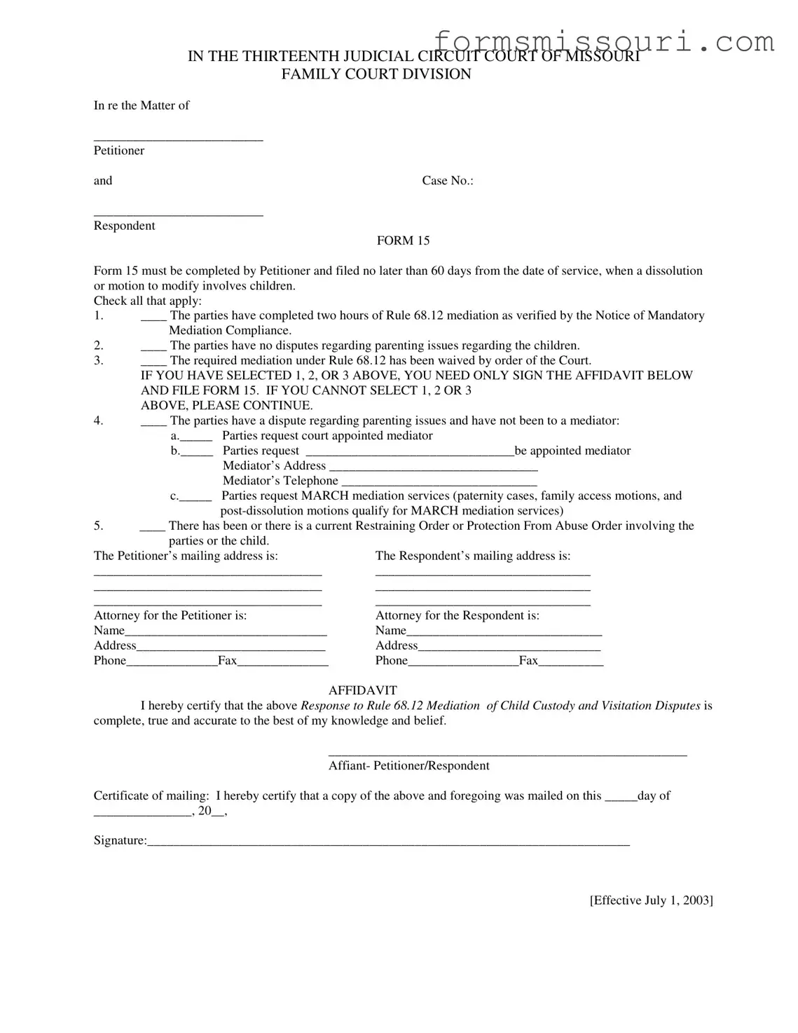 Missouri 15 Form