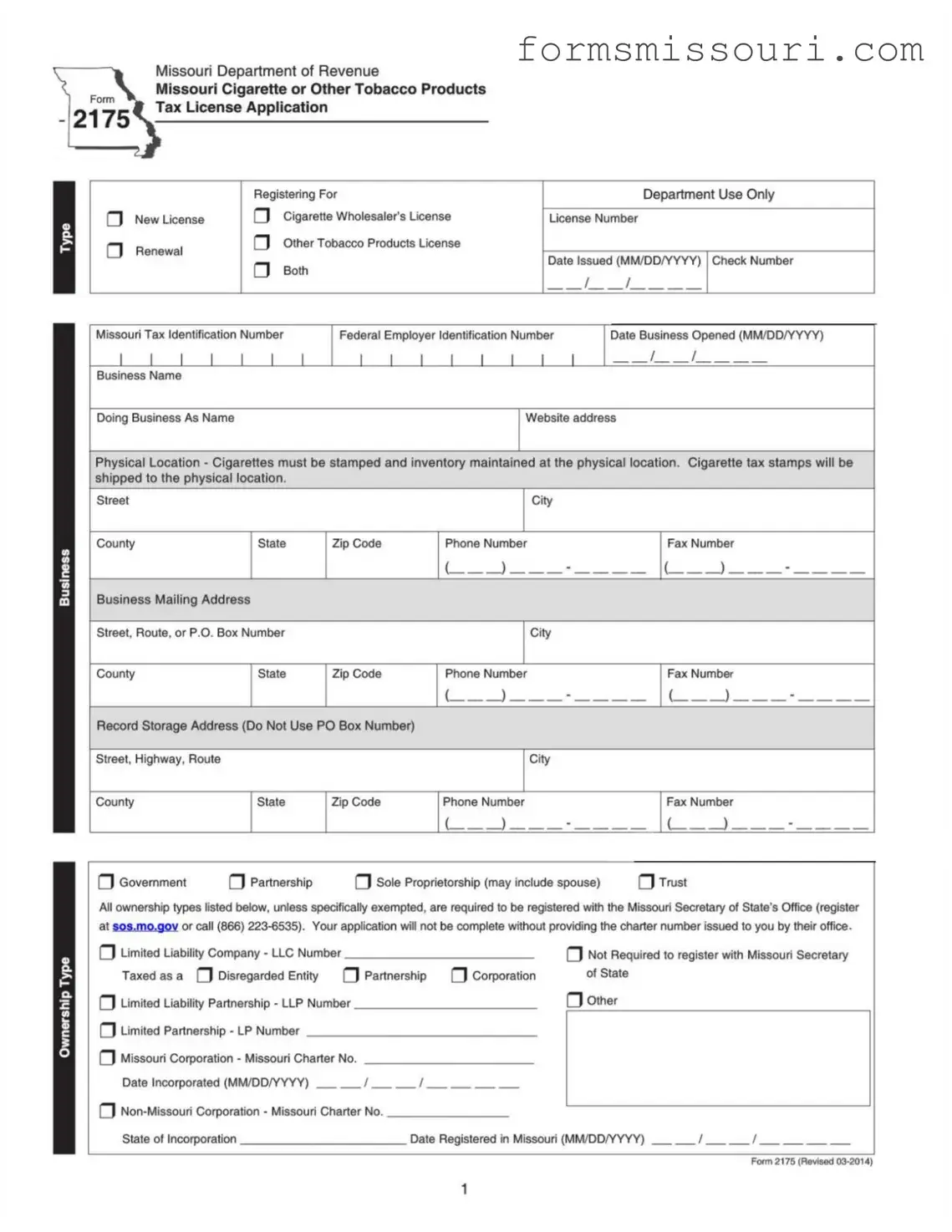 Missouri 2175 Form