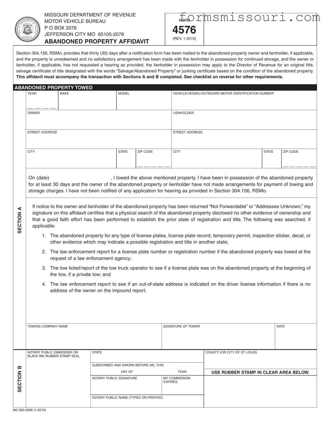 Missouri 4576 Form
