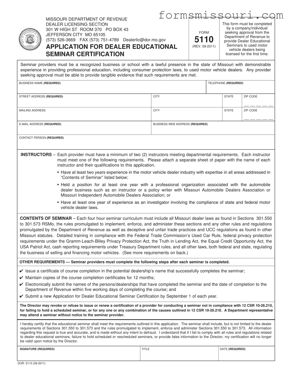 Missouri 5110 Form