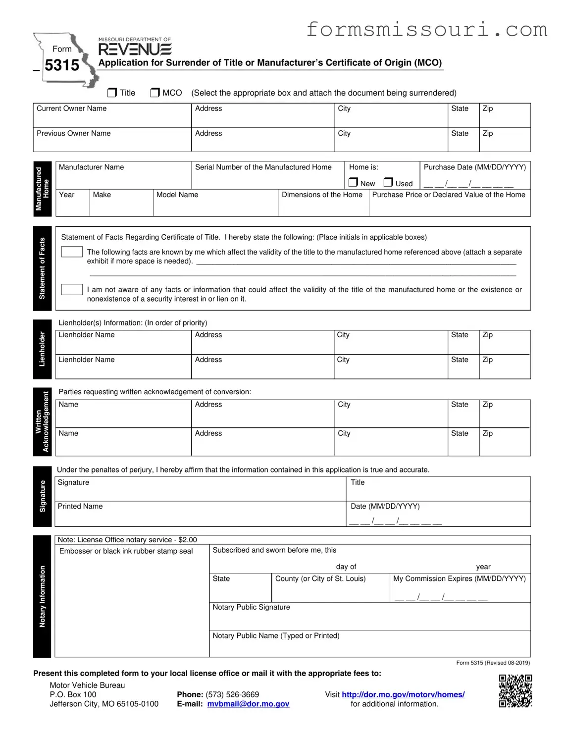 Missouri 5315 Form