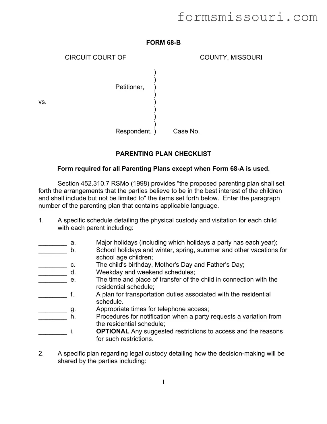 Missouri 68 B Form