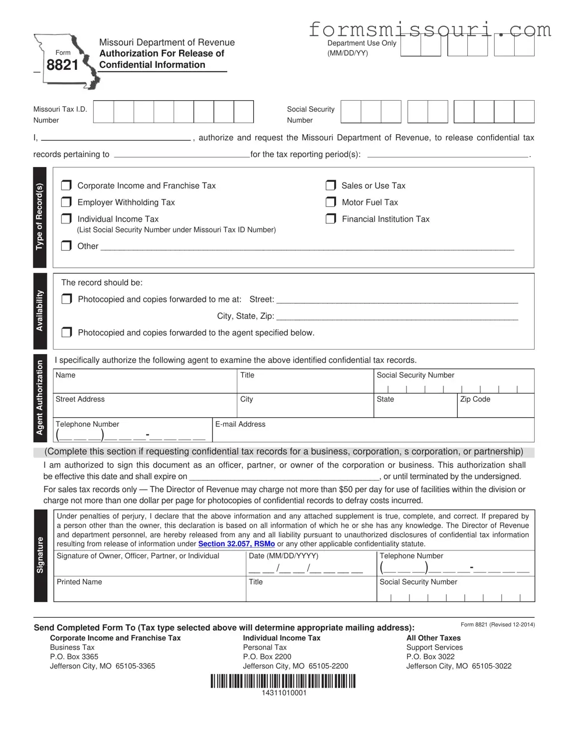 Missouri 8821 Form