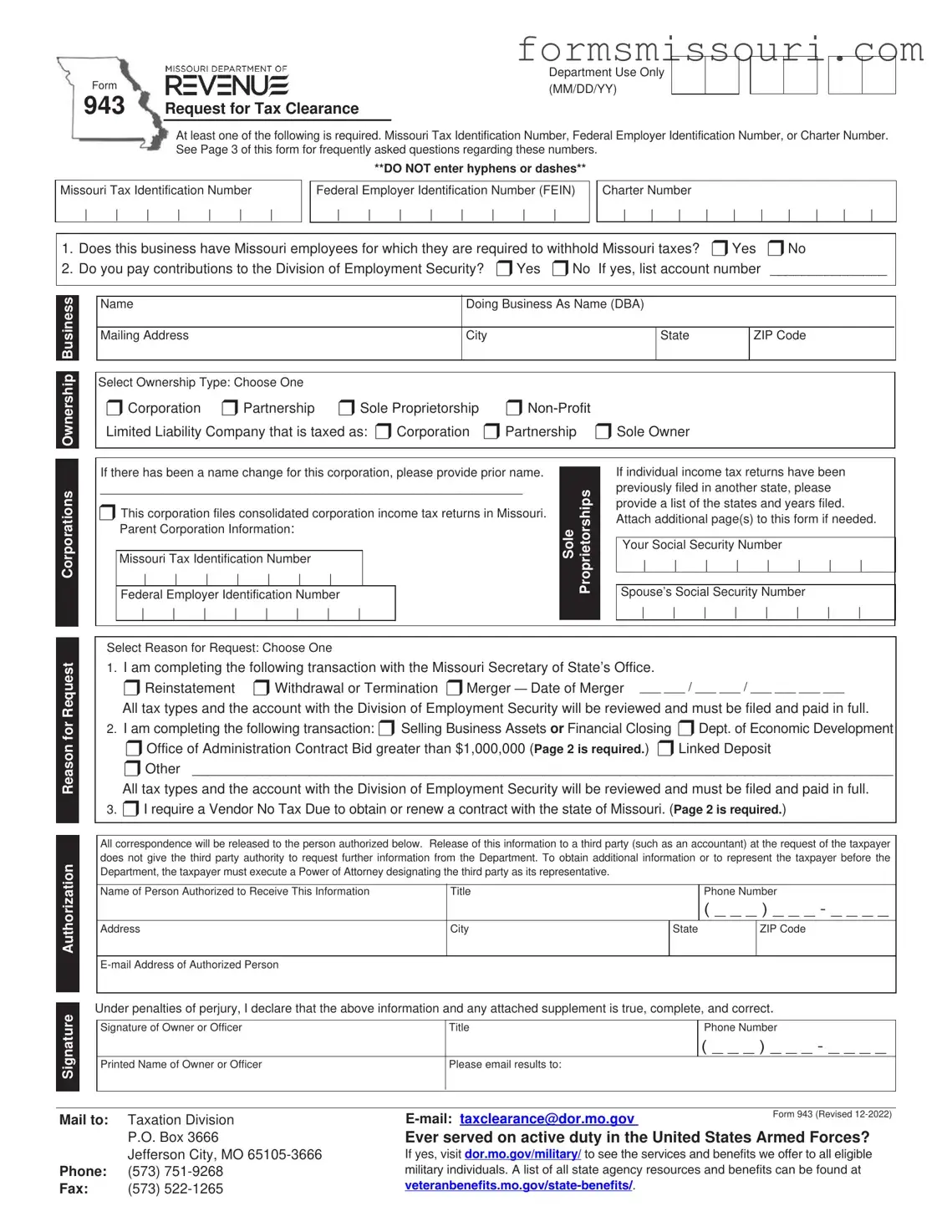 Missouri 943 Form