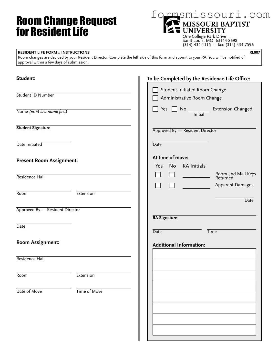 Missouri Baptist University Rl007 Form