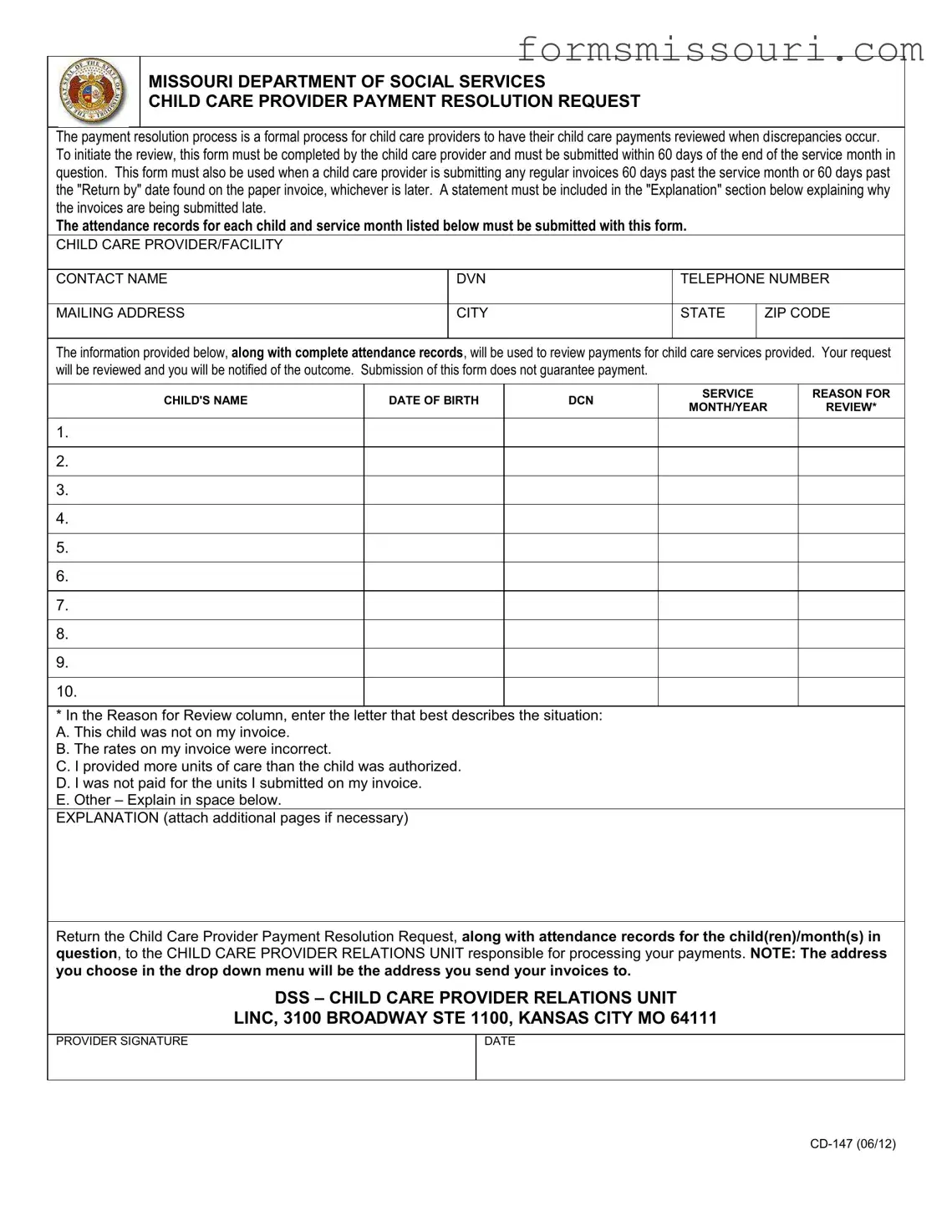 Missouri Cd 147 Form