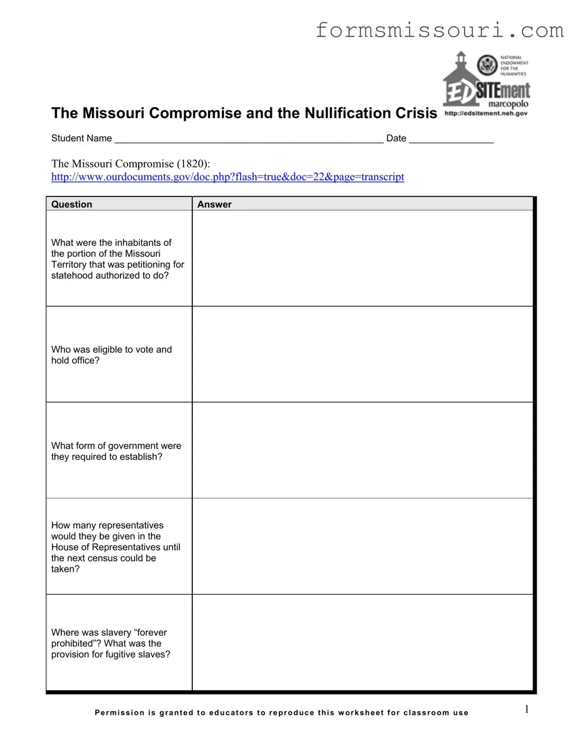Missouri Compromise Form