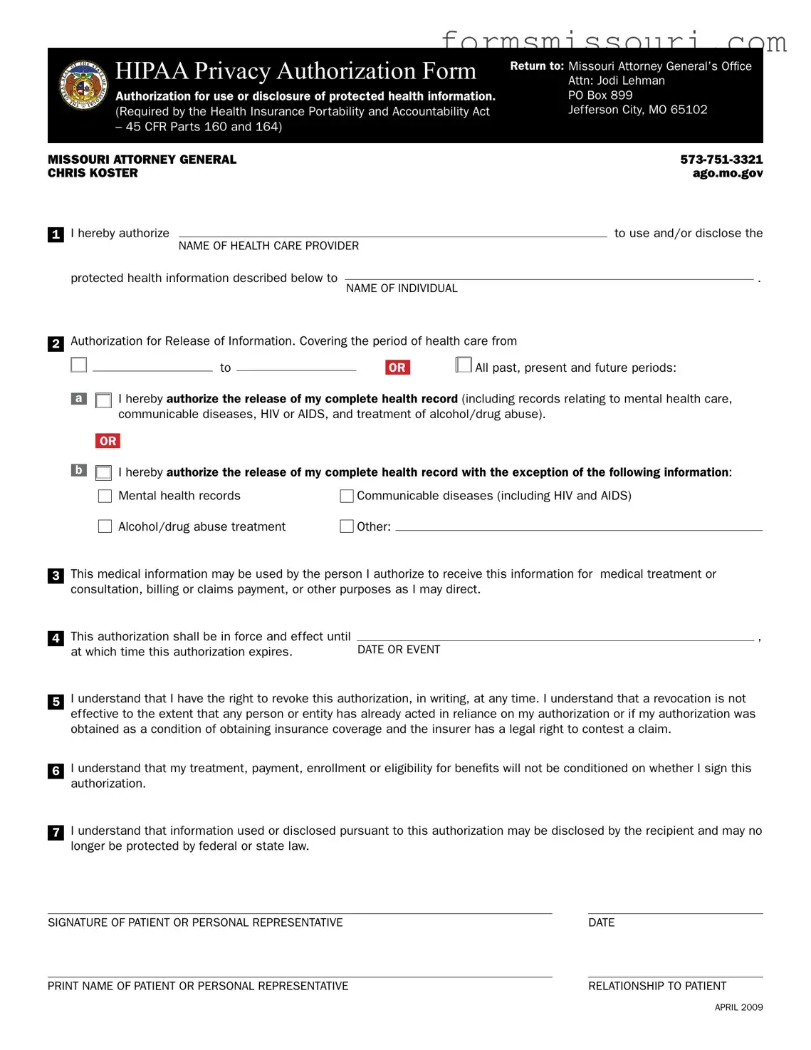 Missouri Hipaa Form