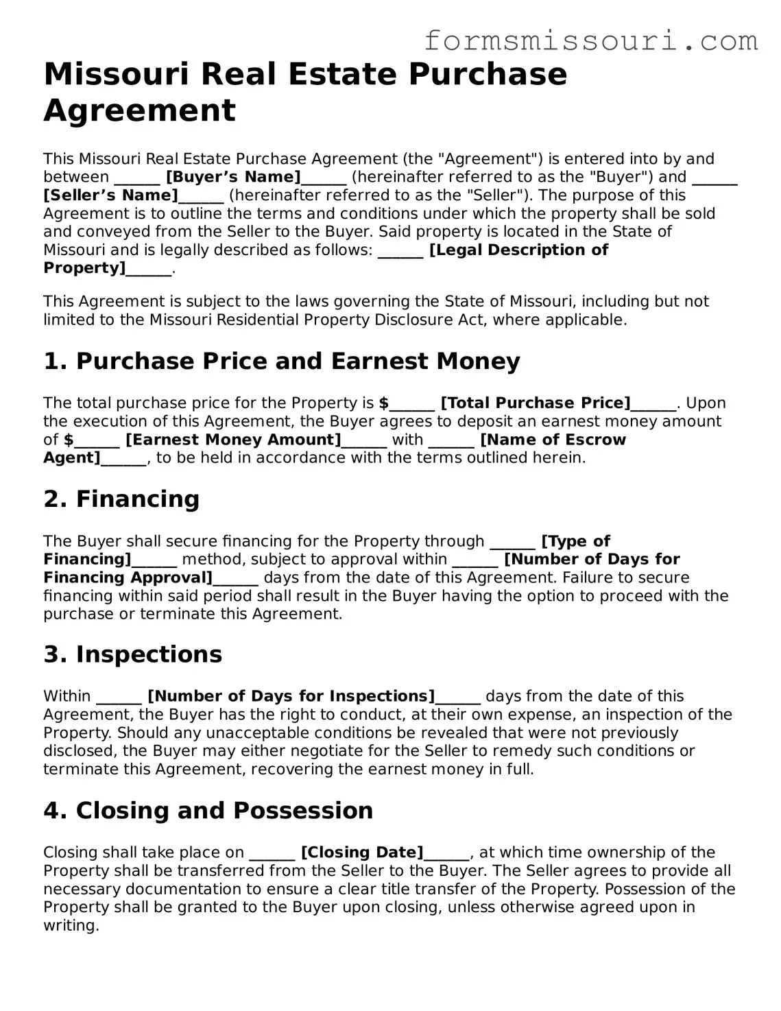  Real Estate Purchase Agreement Form for Missouri