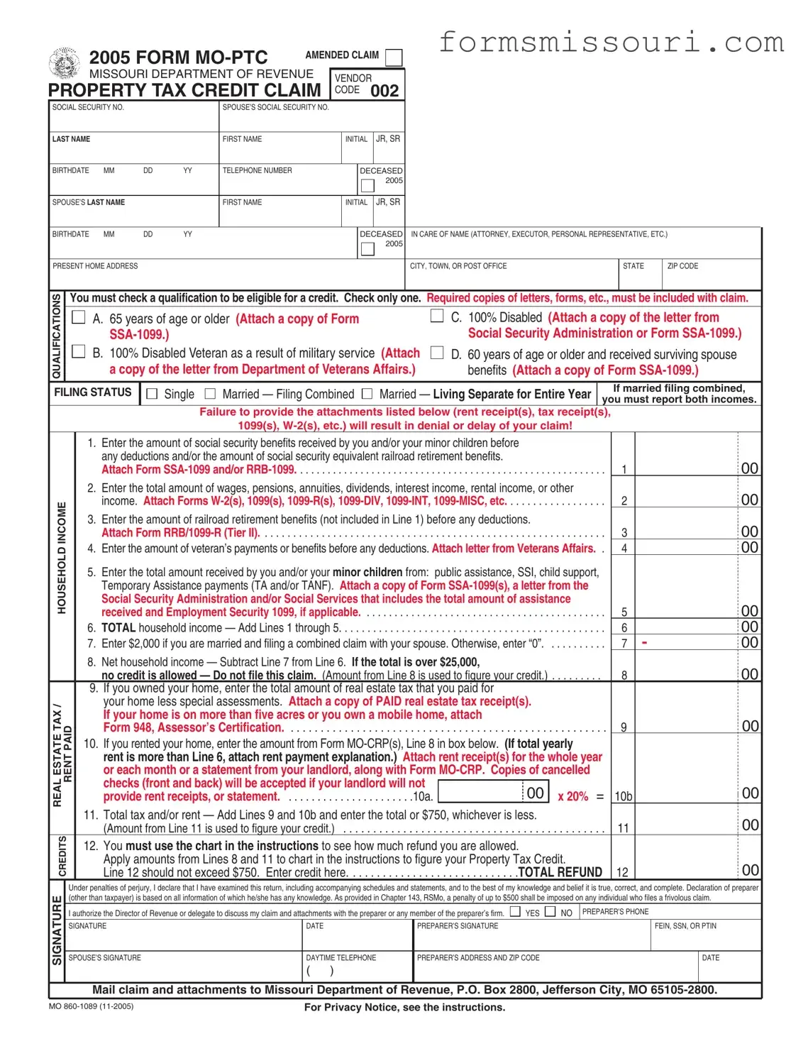 Missouri Mo Ptc Form