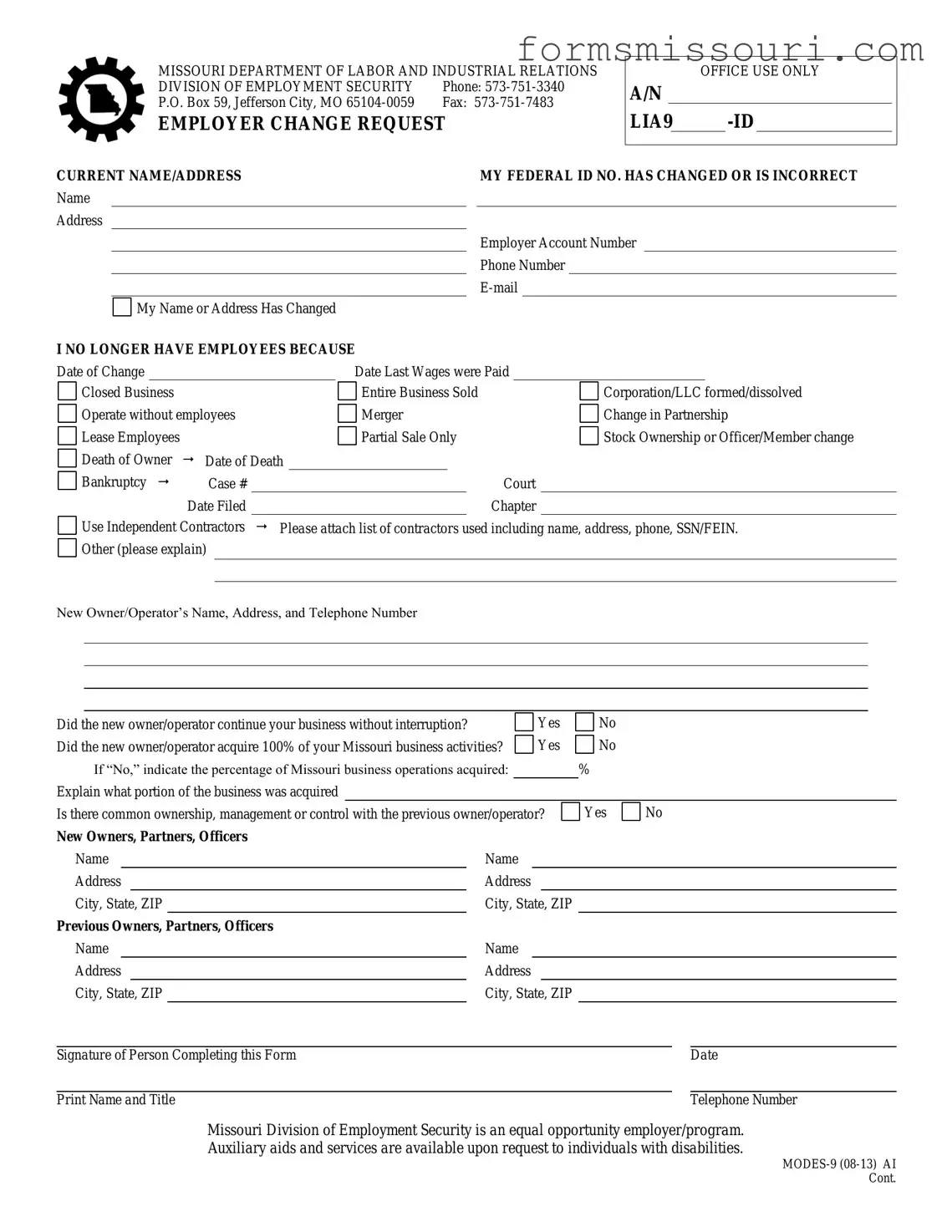 Missouri Modes 9 Form