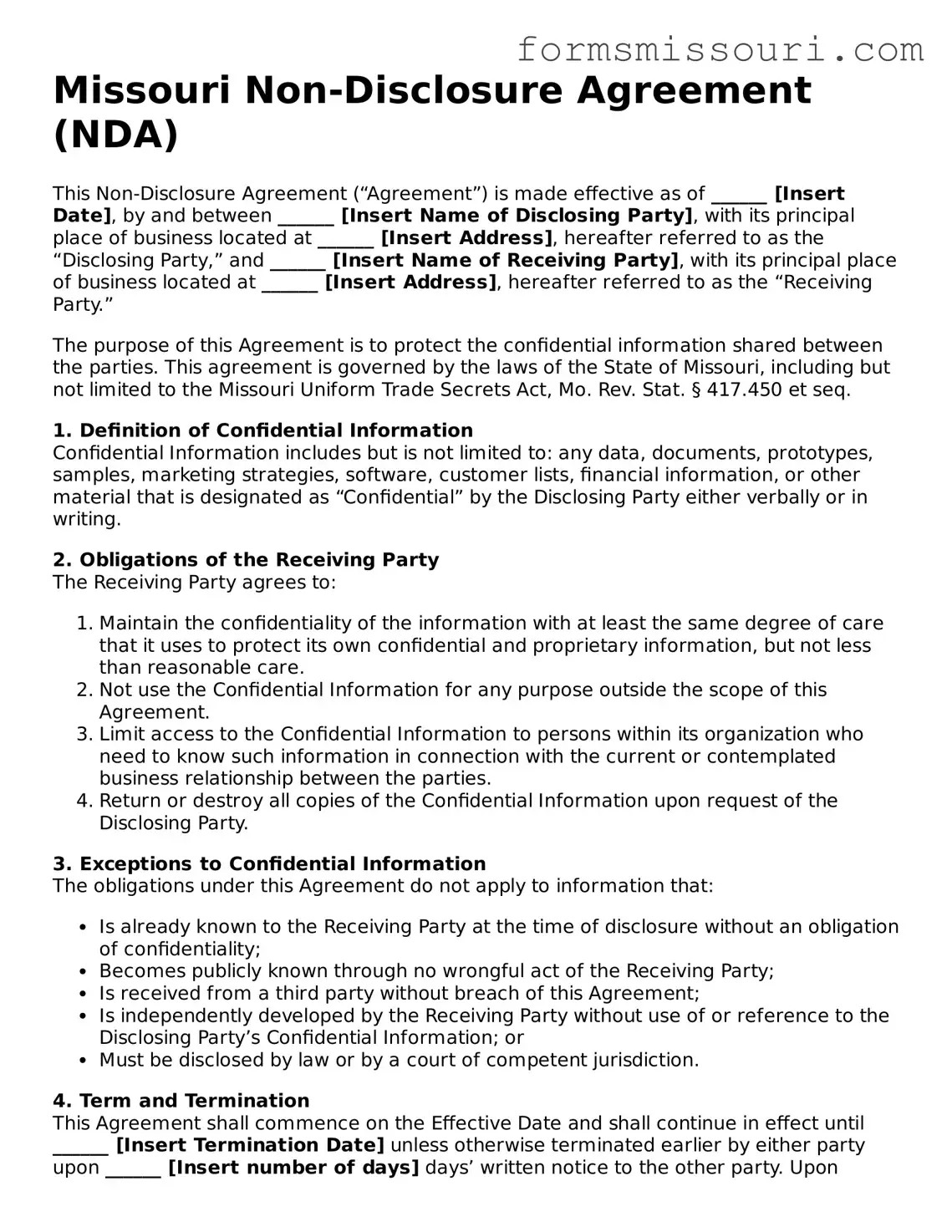  Non-disclosure Agreement Form for Missouri