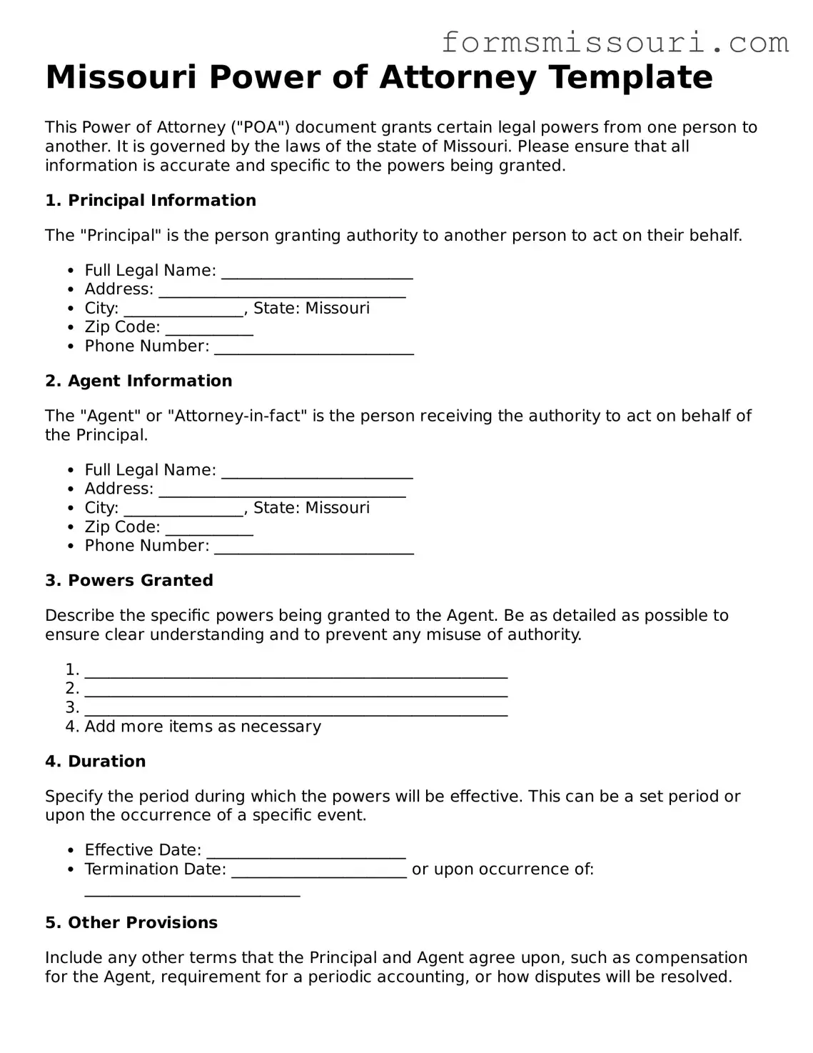  Power of Attorney Form for Missouri