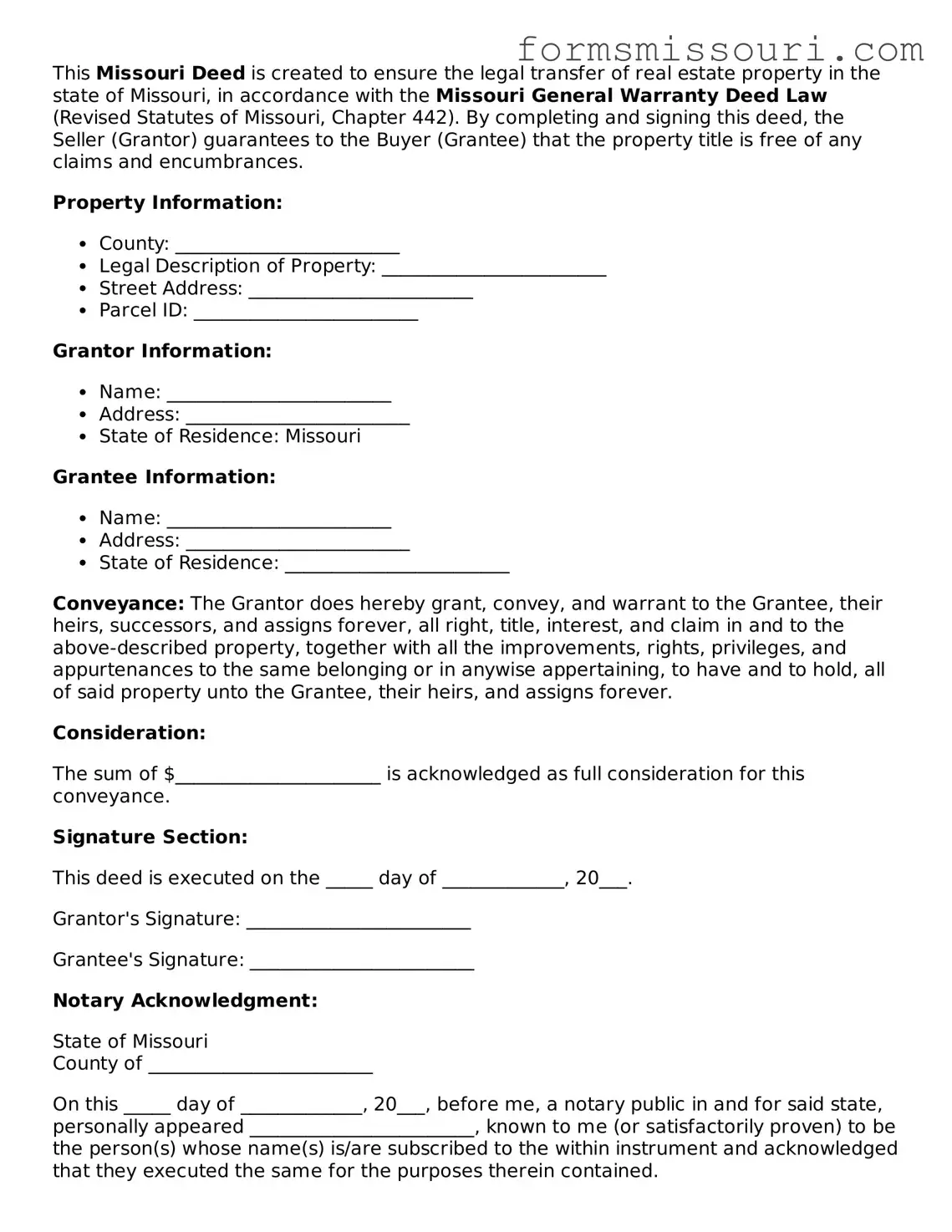  Deed Form for Missouri