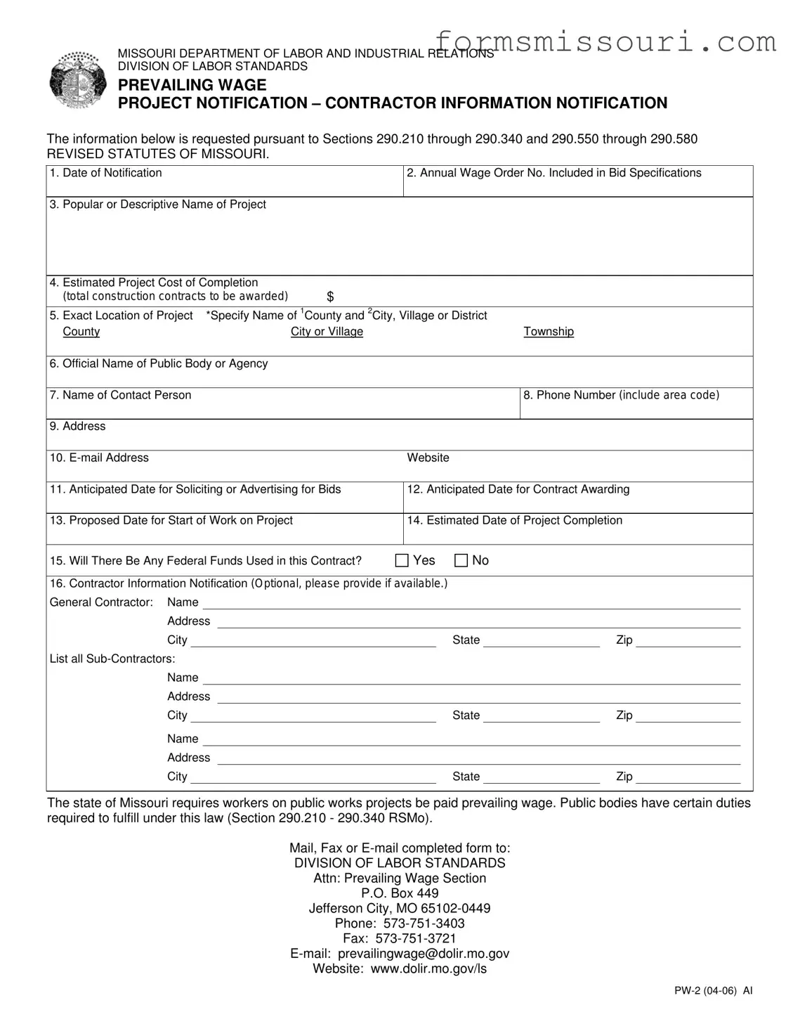 Missouri Pw 2 Form