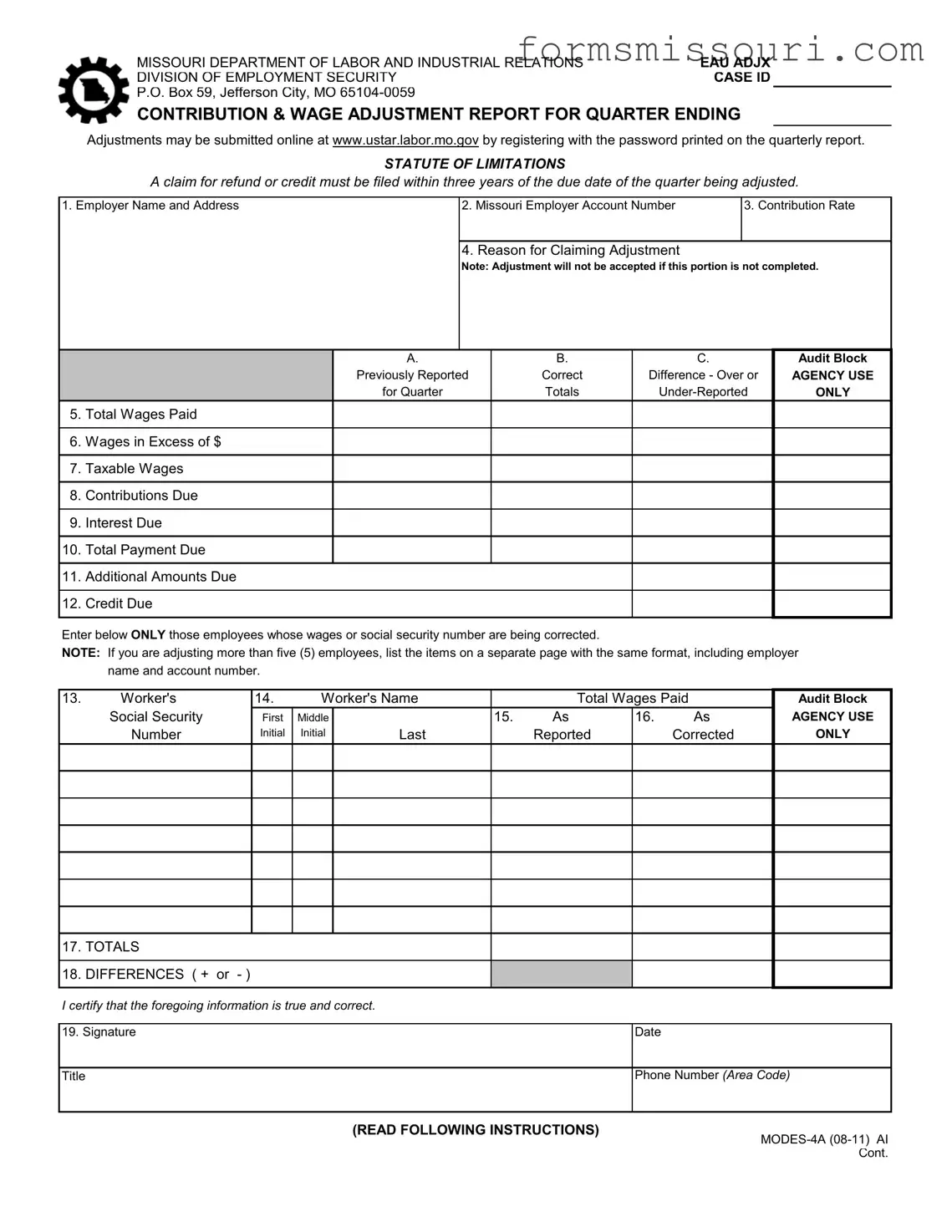 Missouri Quarterly Contribution Form