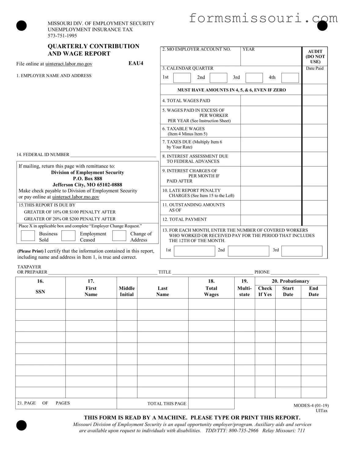 Missouri Quarterly Wage Report Form