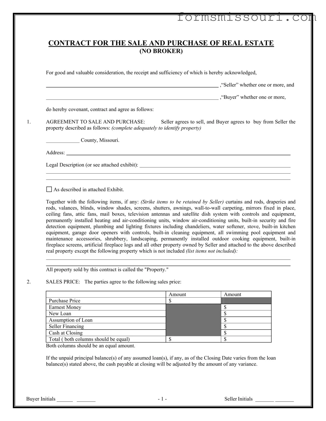 Missouri Real Estate Contract Form