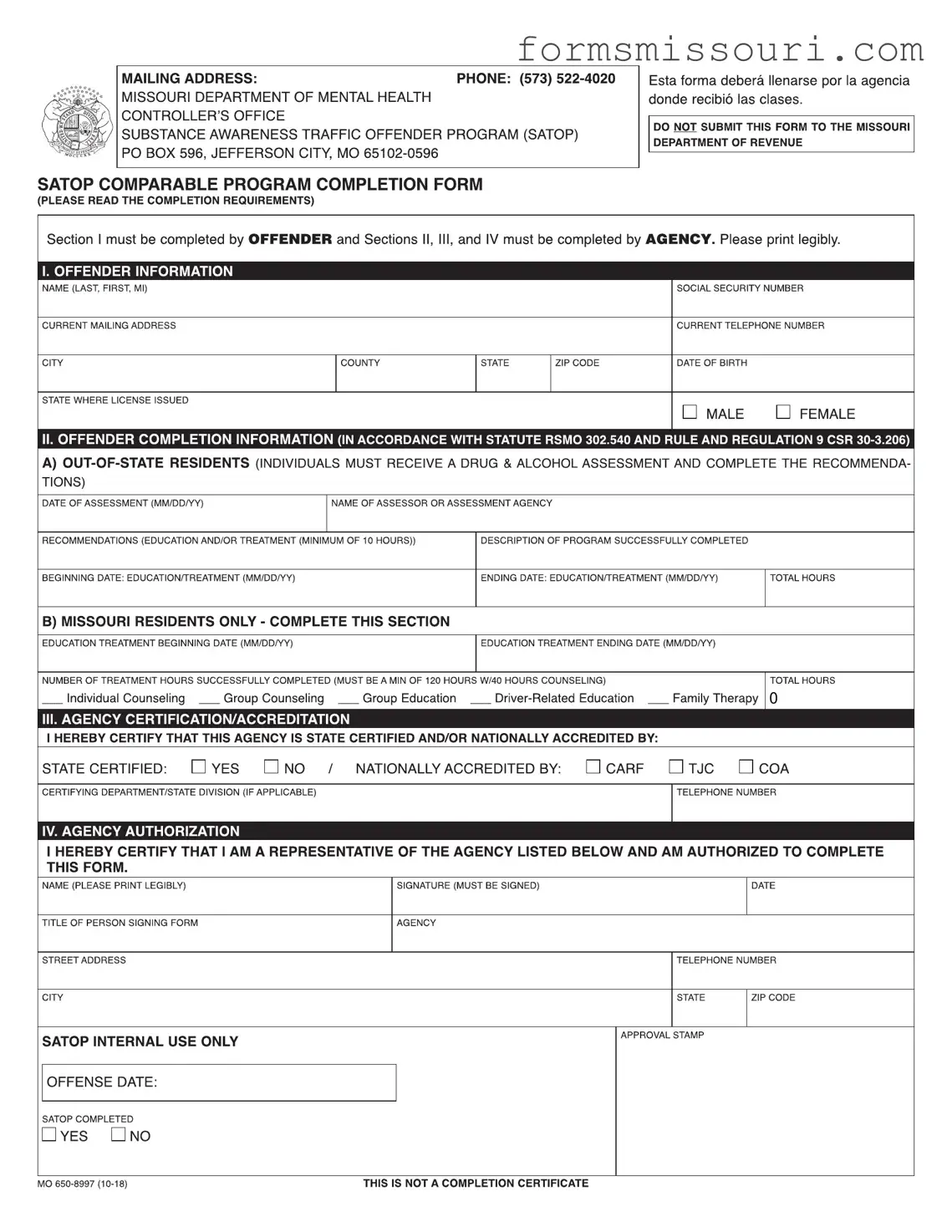 Missouri Satop Form