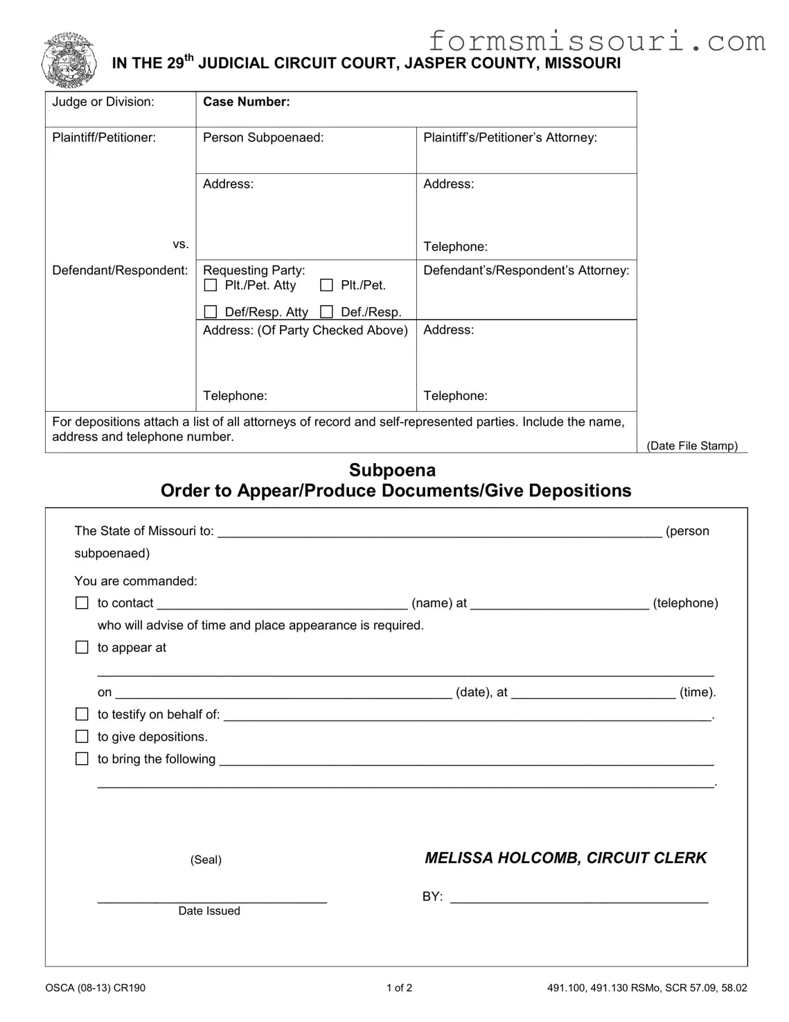Missouri Subpoena Form