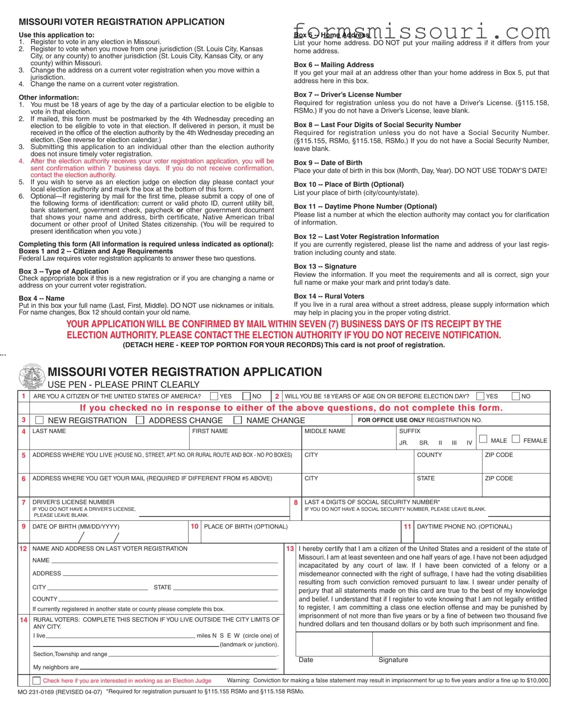 Missouri Voter Registration Application Form