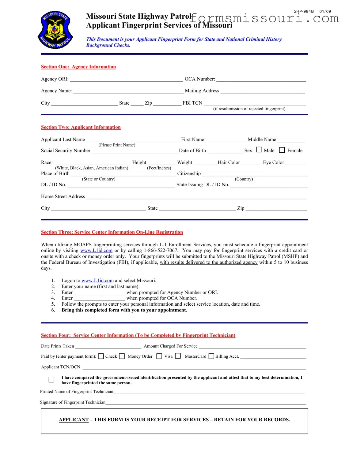 Shp 984B Missouri Form