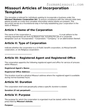  Articles of Incorporation Form for Missouri