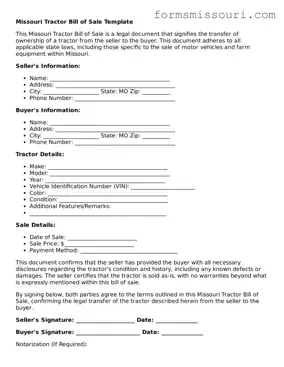  Tractor Bill of Sale Form for Missouri