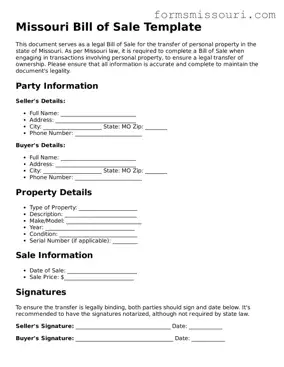  Bill of Sale Form for Missouri