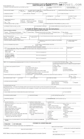 Missouri Certificate Of Death Form