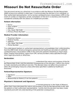  Do Not Resuscitate Order Form for Missouri