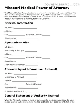  Medical Power of Attorney Form for Missouri