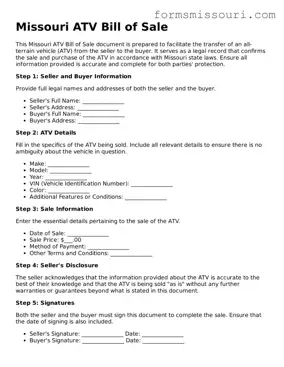 ATV Bill of Sale Form for Missouri