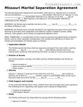  Marital Separation Agreement Form for Missouri