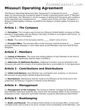  Operating Agreement Form for Missouri