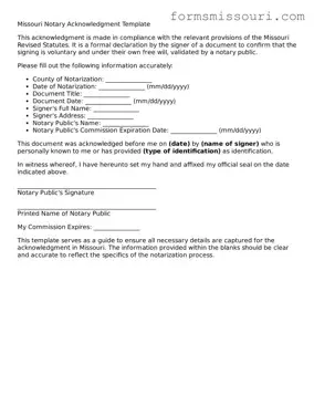  Notary Acknowledgement Form for Missouri