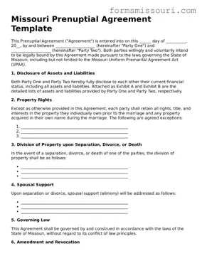  Prenuptial Agreement Form for Missouri