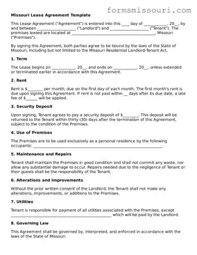  Lease Agreement Form for Missouri